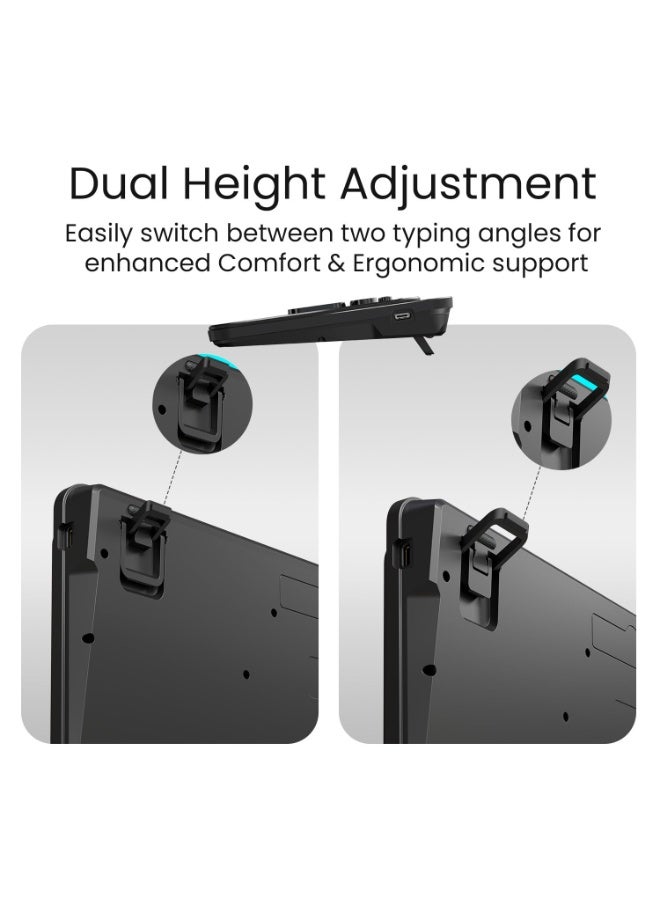 بورترونيكس Portronics Bubble 3.0 Wireless Keyboard with Bluetooth + 2.4 GHz USB Receiver, Rechargeable Battery, Dual Height Adjustment, Multimedia Hotkeys with Numpad, for Laptop, PC, Smartphone, Tablet(Black) - Image 2